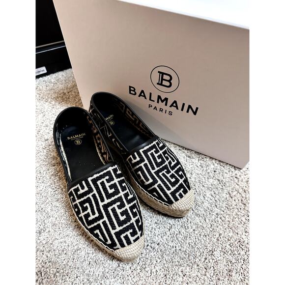 Balmain Black White Monogram Espadrille w/ Box Size 37 - Picture 1 of 5